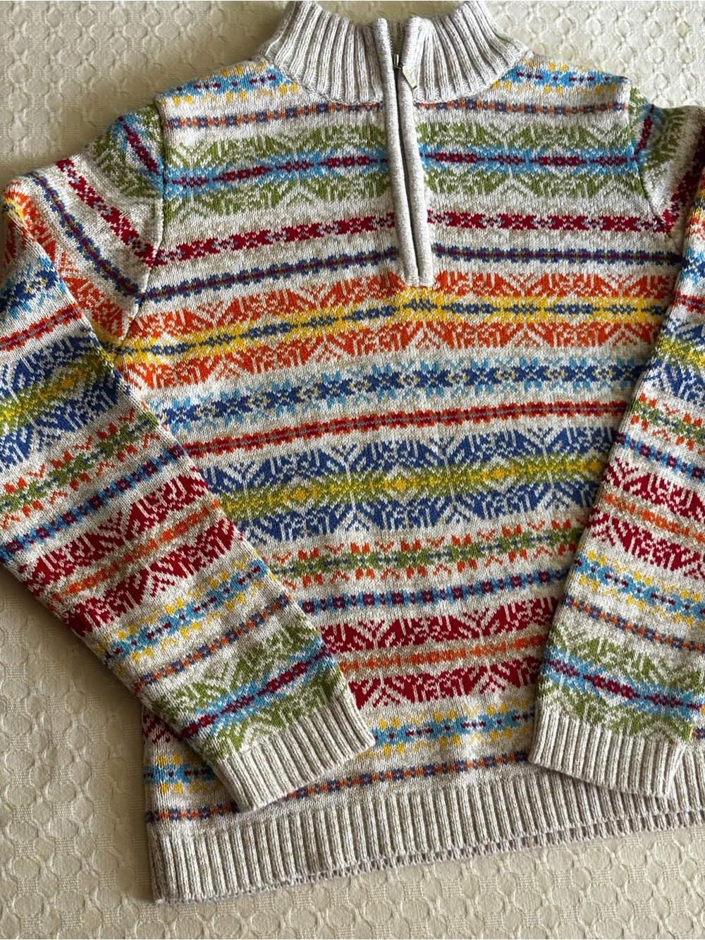 Multi-Color Fair Isle Half-Zip Kids Sweater - Cream Base 10/12